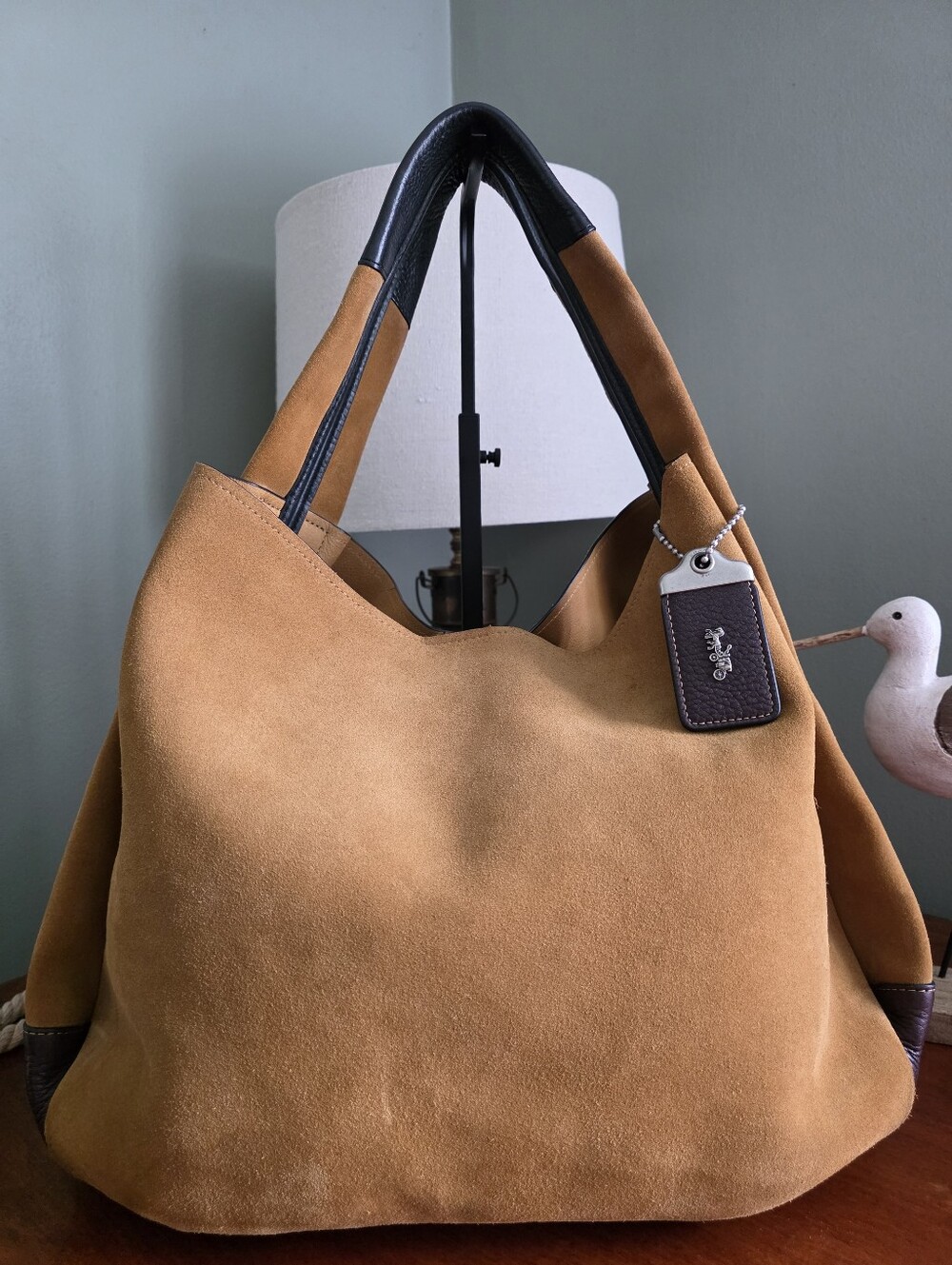 Coach Bandit 39 87575 Hobo Oak Tan Suede Brown Black Leather Bag 1941